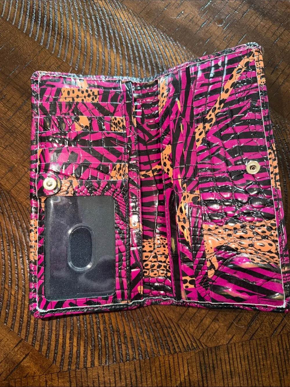 Brahmin Pink and Orange Leopard Print wallet